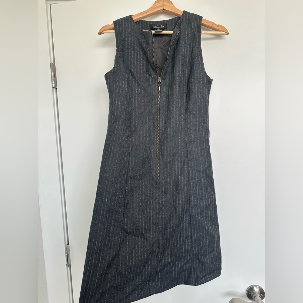 Rafaella Charcoal Pinstripe Sleeveless Shift Dress with Front Zip